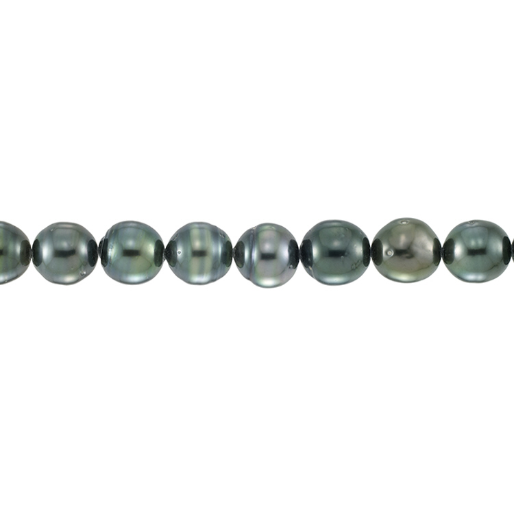 Tahitian Pearl - Round with lines - 8-10mm - Dark Grey