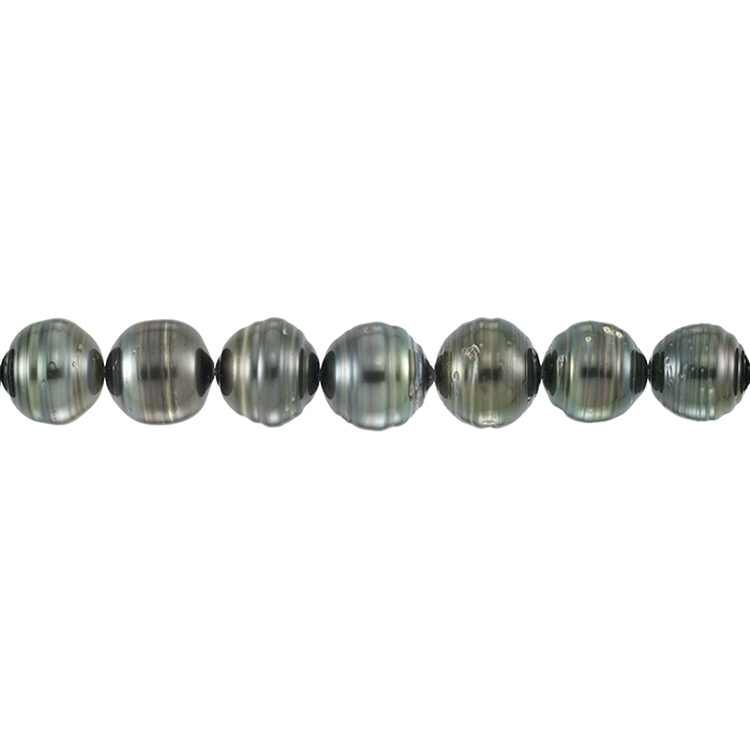 Tahitian Pearl - Round with lines - 12-13mm - Dark Grey